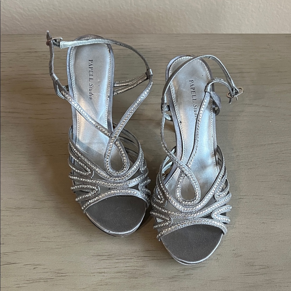 Adrianna Papell Silver Strappy Heels